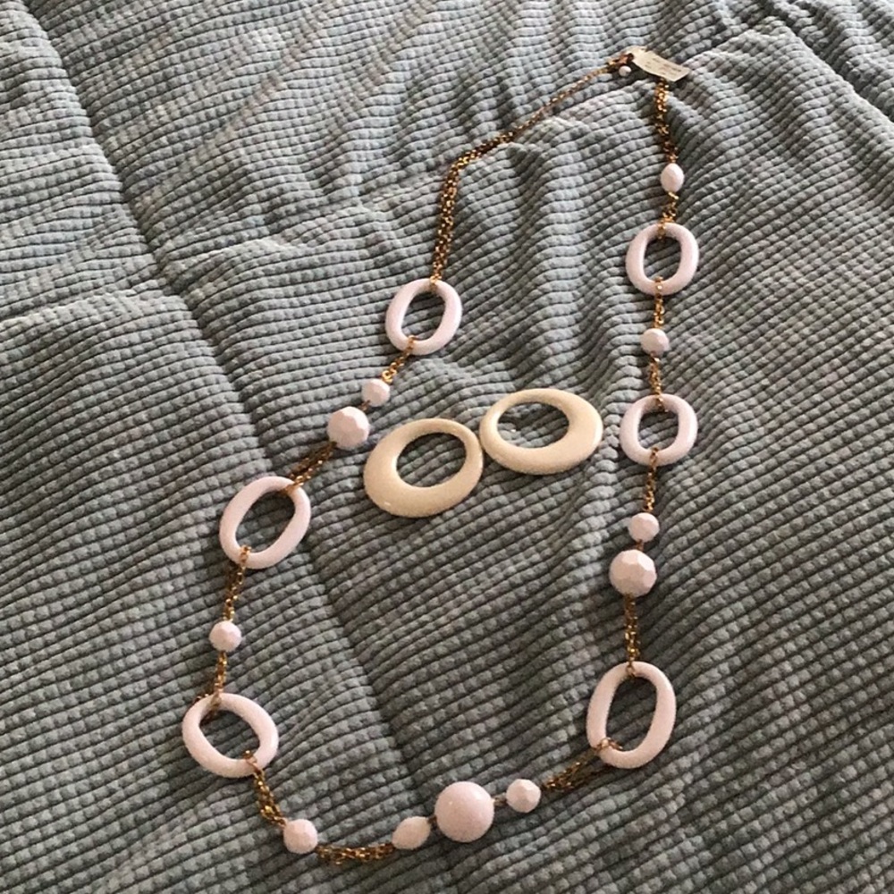 NWT Cache long white bead necklace w/ earrings